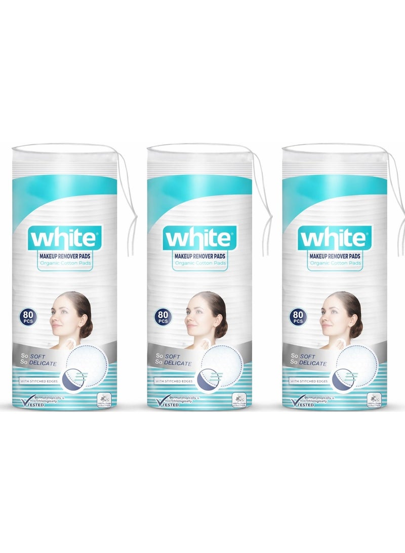 White 3-in-1 Makeup Remover Cotton Pads, 80 pieces x 3 for 240 pieces - Image 1